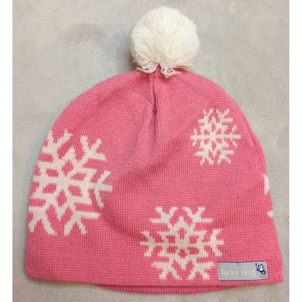 Pacific Trail Pink Snowflake Beanie Pom Hat Kids 7-14 Acrylic Winter